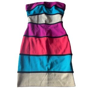 Mystic Color Block Strapless Bodycon Mini Dress • Size Small
